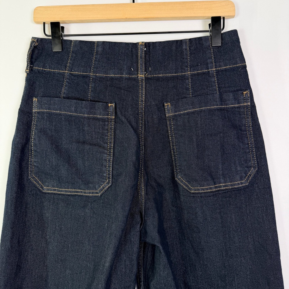 Maeve High Waisted Wide Leg Patch Pocket Denim Jeans Dark Wash Retro Style - Picture 2 of 10